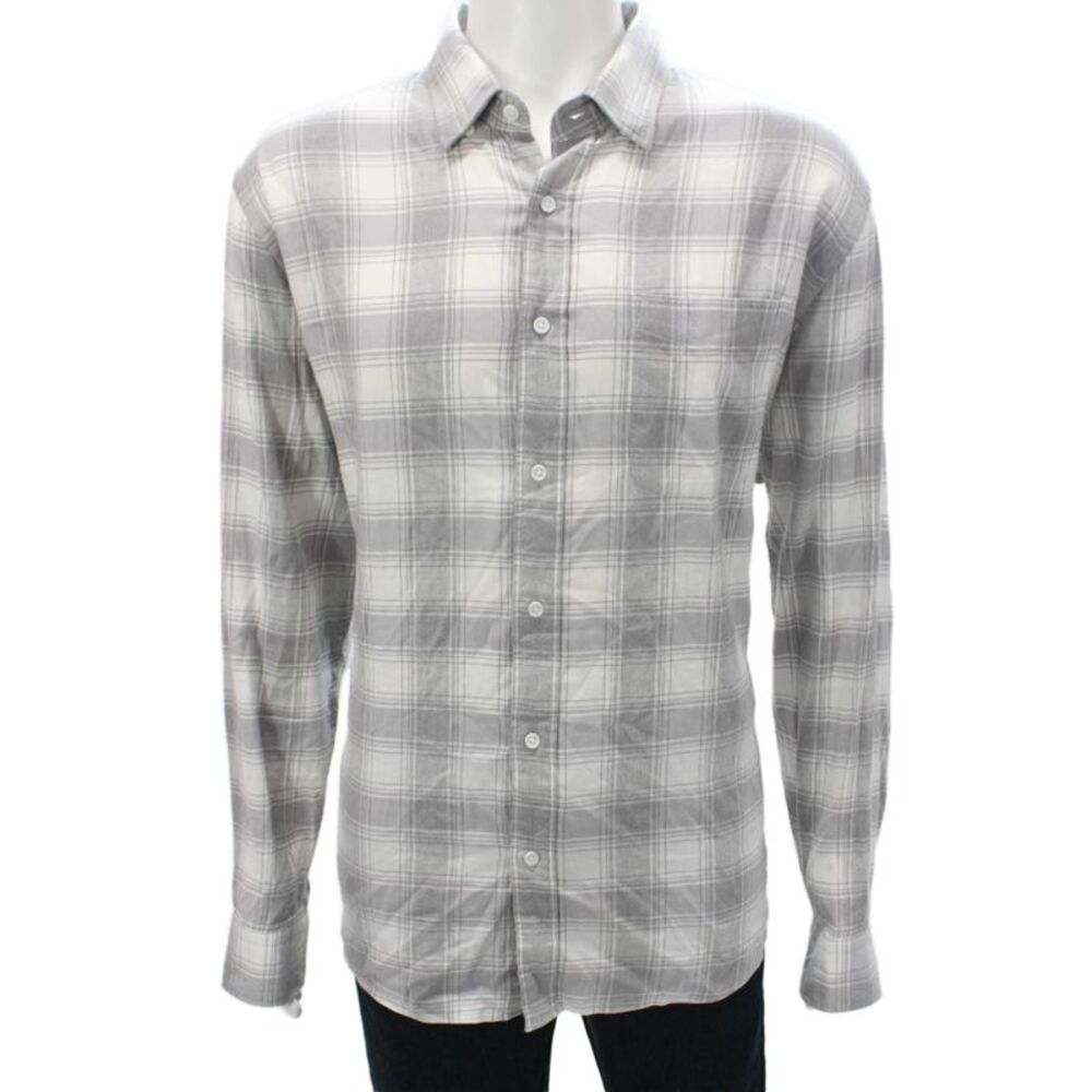 Faherty Brand Mens Plaid Button Down Shirt Grey White Size Extra Extra Large